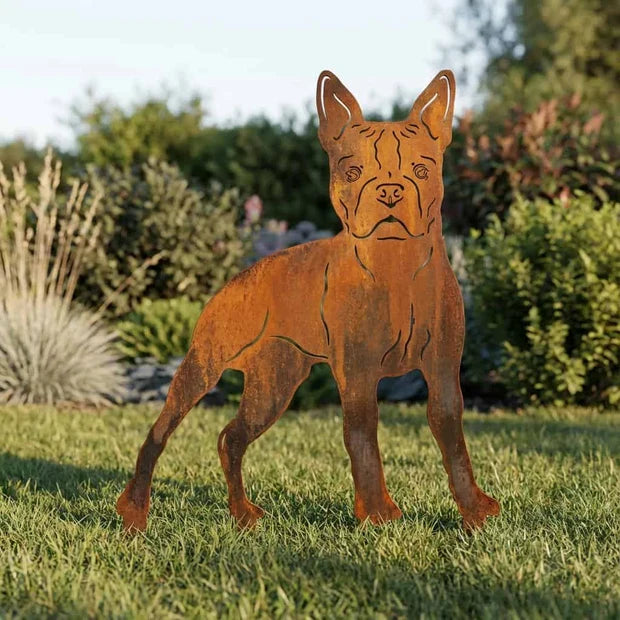 Sylwetka psa z naturalnej rdzy - Boston Terrier - Pies figurka ozdobna - Różne wzory