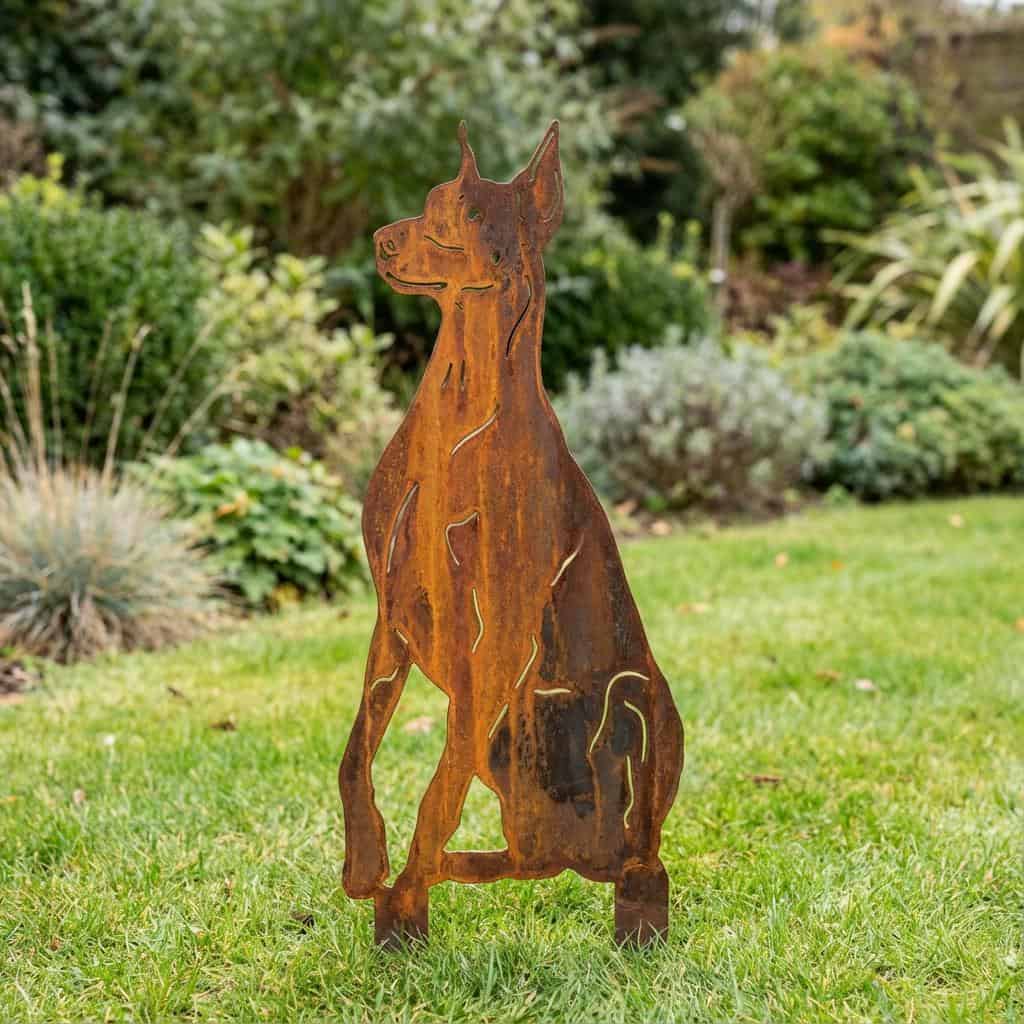 Sylwetka psa z naturalnej rdzy - Doberman- Pies figurka ozdobna - Różne wzory