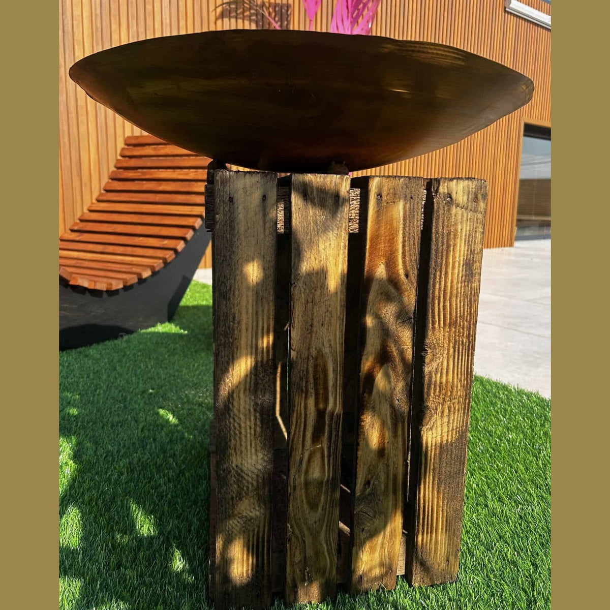 Rustykalne Palenisko Ogrodowe 2w1 z Grillem - Stalowa Misa 57 cm, Efekt Corten Poidło dla Ptaków - zdjęcie 13 - Kapaga