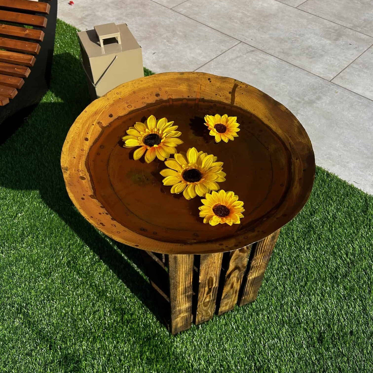 Rustykalne Palenisko Ogrodowe 2w1 z Grillem - Stalowa Misa 57 cm, Efekt Corten Poidło dla Ptaków - zdjęcie 15 - Kapaga