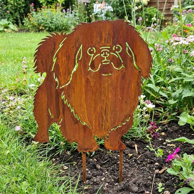 Sylwetka psa z naturalnej rdzy - Pekińczyk - Pies figurka ozdobna - Różne wzory