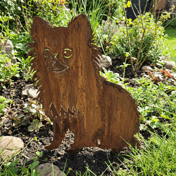 Sylwetka psa z naturalnej rdzy - Pomeranian - Pies figurka ozdobna