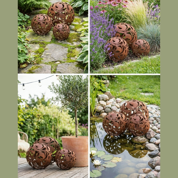 Kula Ogrodowa z Rdzewionej Stali - Metalowa Dekoracja Na Świecę, 3 rozmiary - zdjęcie 7 - Kapaga