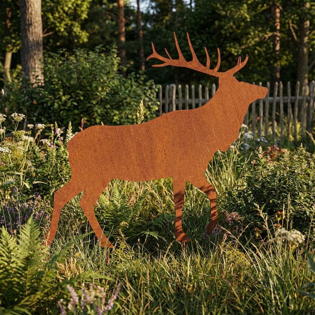 Metalowa Dekoracja Ogrodowa - Jeleń 66×64 cm Sylwetki Zwierząt Leśnych - Kapaga