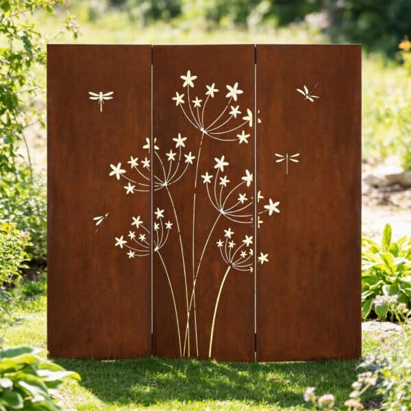 Zestaw 3 paneli dekoracyjnych Pusteblume / Dmuchawiec - metalowy panel ogrodowy - 3 szt. - zdjęcie 5 - Kapaga