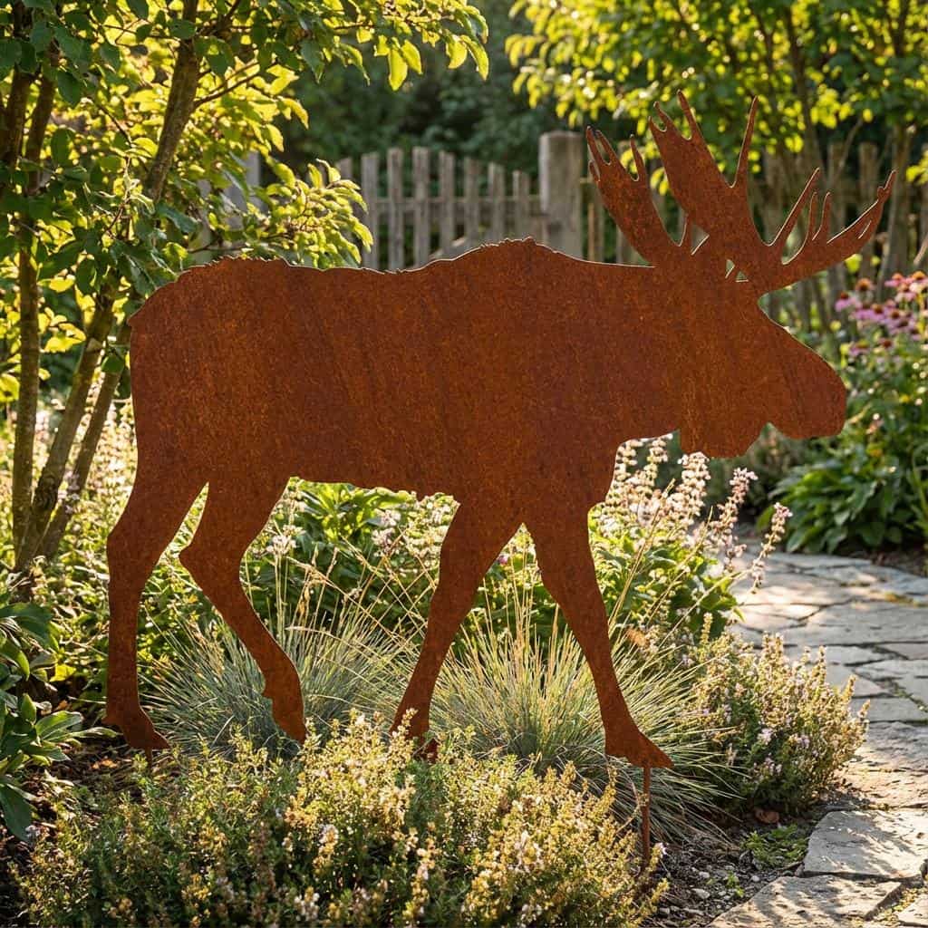 Stylowa Dekoracja Ogrodowa z Metalu - Łoś 79×68 cm Sylwetki Zwierząt Leśnych - Kapaga