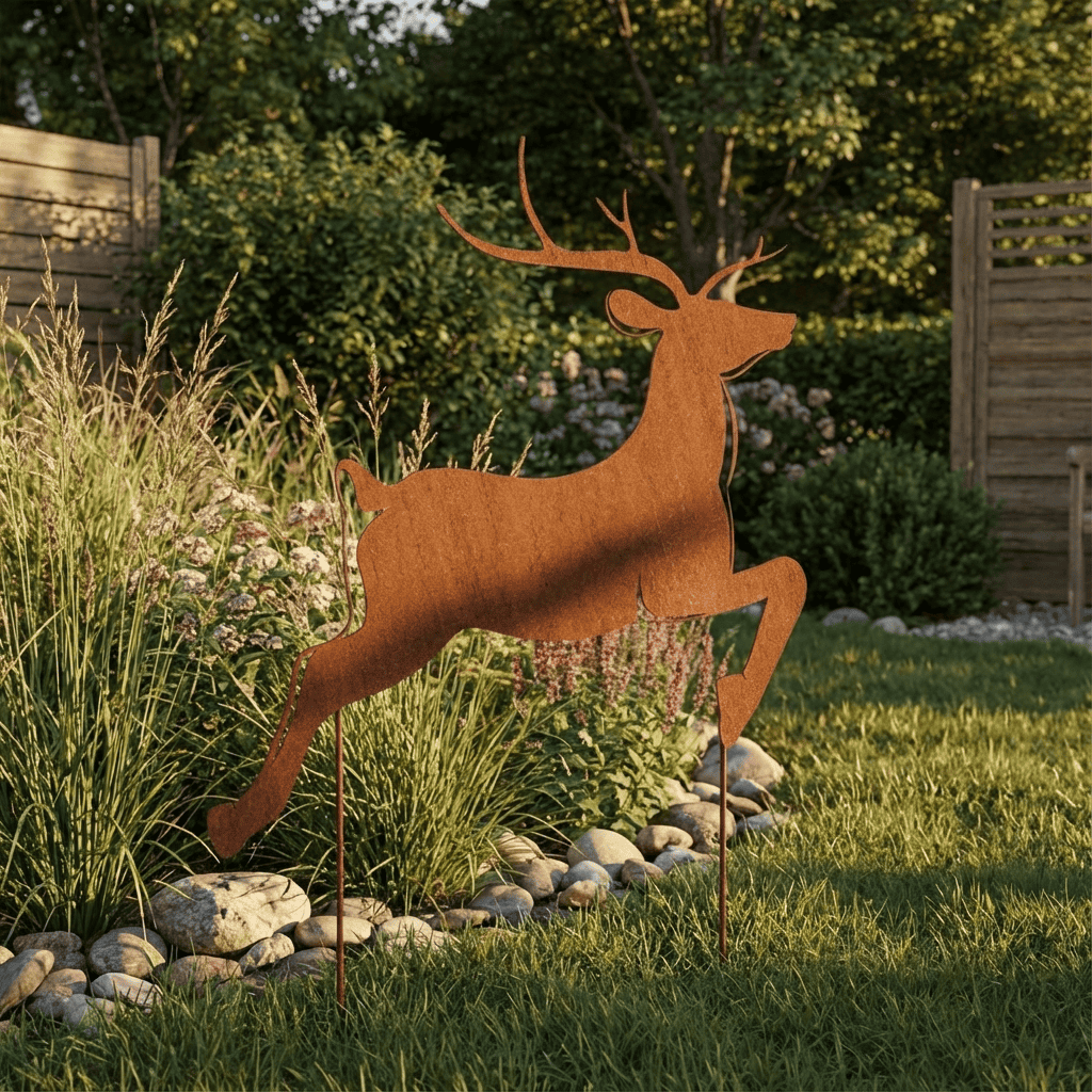 Metalowa Dekoracja Ogrodowa - Skaczący Jeleń 66×74 cm - Kapaga