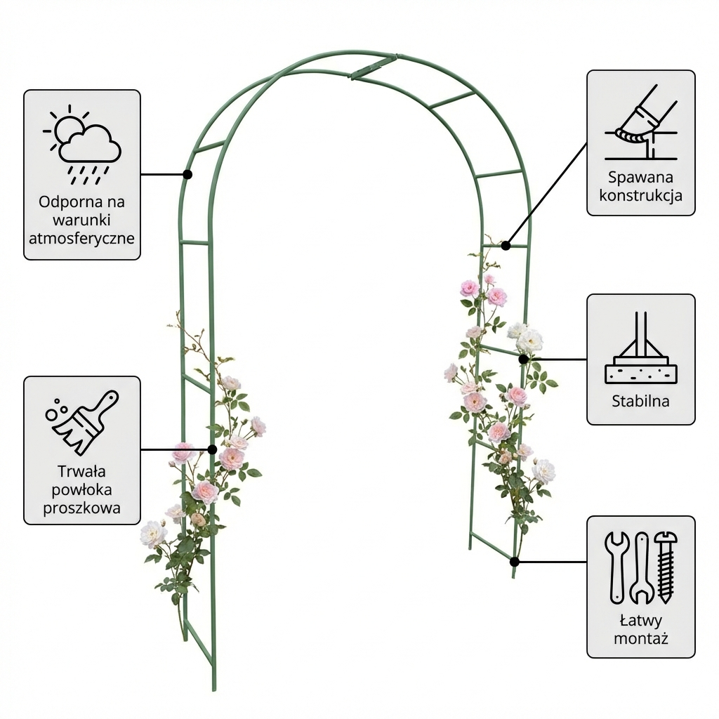 Pergola ogrodowa metalowa 240x150 cm – łuk do roślin
