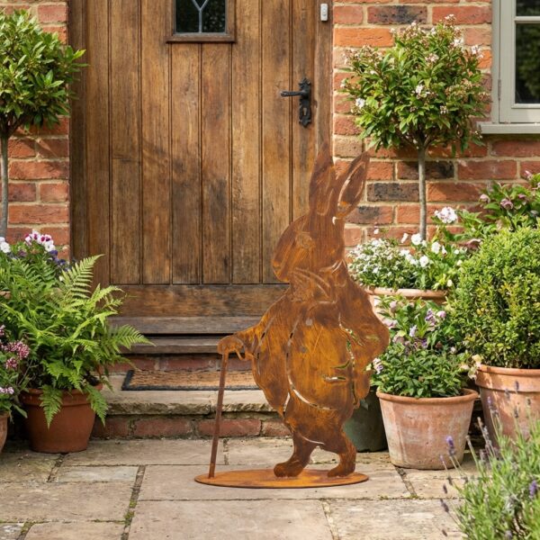 Wielkanocny Zając Stojący Corten 45 cm z Laską - Elegancka Dekoracja Świąteczna - zdjęcie 4 - Kapaga