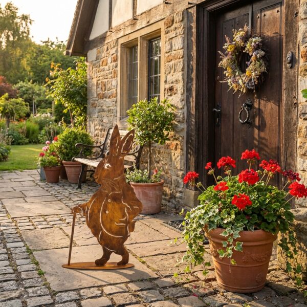 Wielkanocny Zając Stojący Corten 45 cm z Laską - Elegancka Dekoracja Świąteczna - zdjęcie 5 - Kapaga