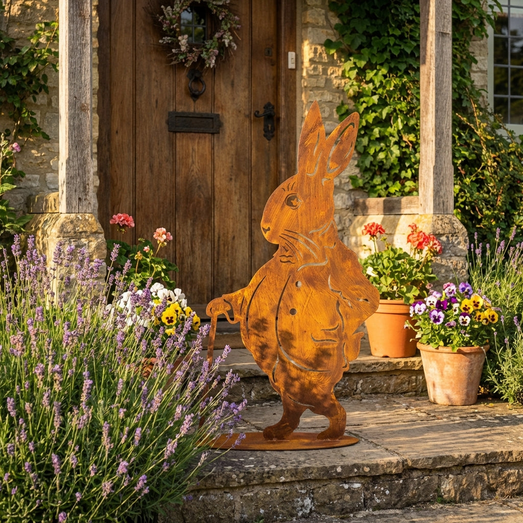 Wielkanocny Zając Stojący Corten 45 cm z Laską - Elegancka Dekoracja Świąteczna - zdjęcie 7 - Kapaga