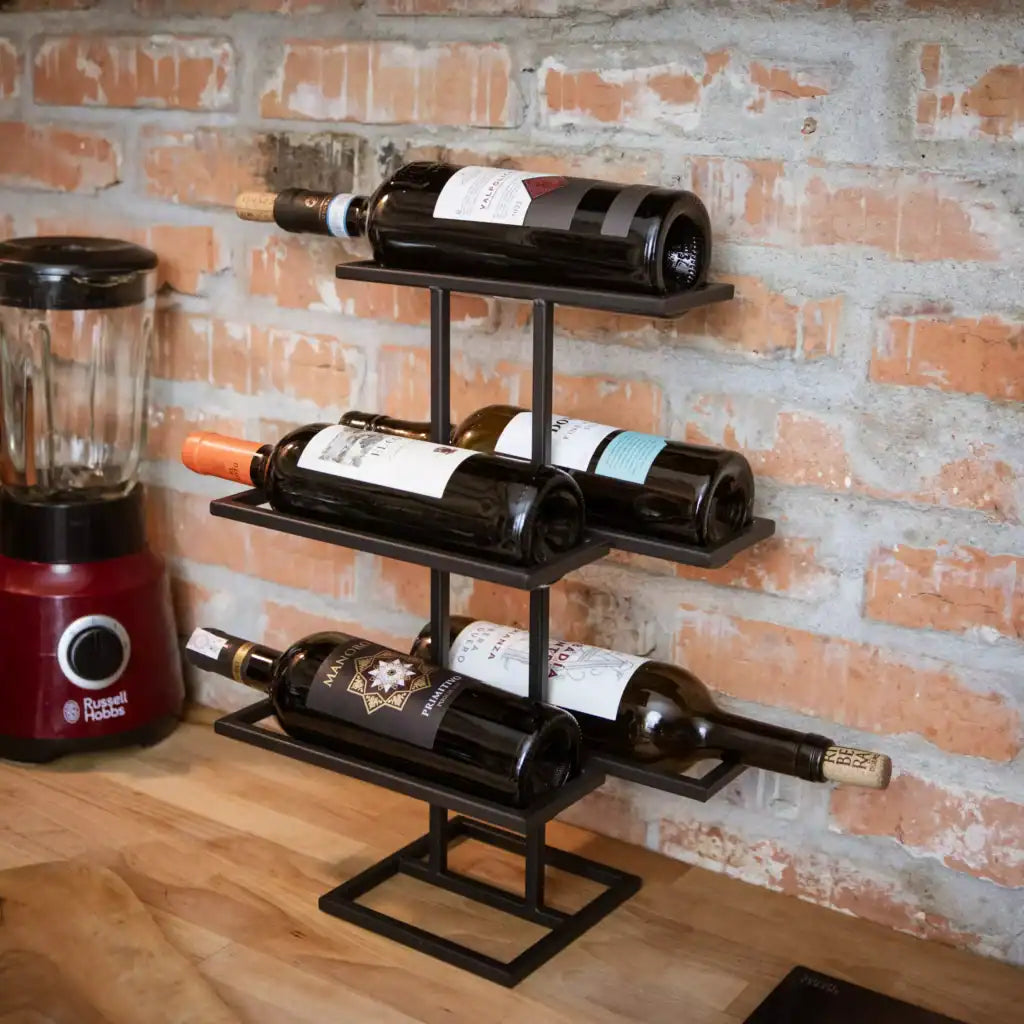 Stojak na Wino - Ręcznie Wykonane, Stalowy, 3 Poziomy, 42 cm - Kapaga