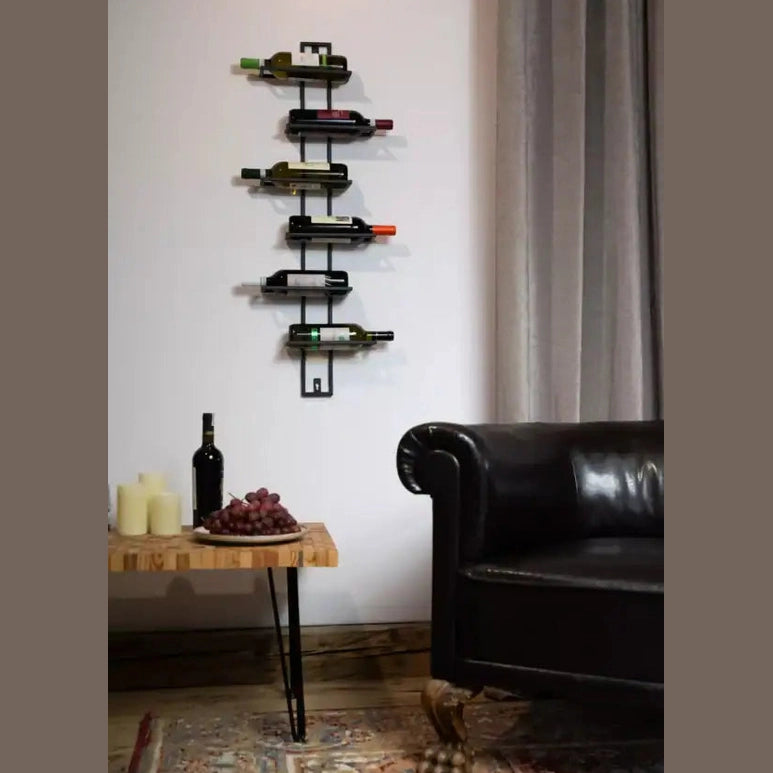 Metalowy Stojak na Wino - Ścienny Wieszak na 6 Butelek | 100 x 35 cm - zdjęcie 3 - Kapaga